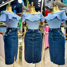 Charger l&#39;image dans la galerie, Jupe en jeans bouton
