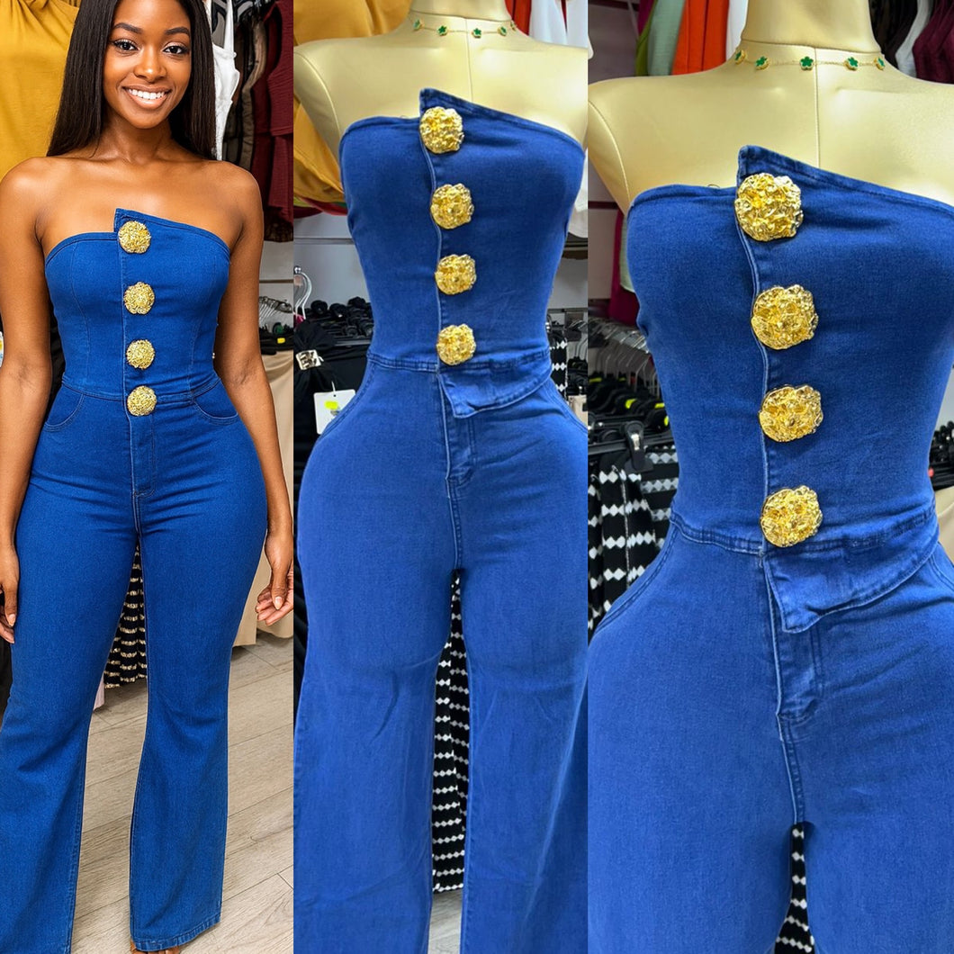 Combinaison en jeans boutons