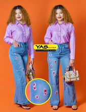 Charger l'image dans la galerie, Pantalon jeans fleuri
