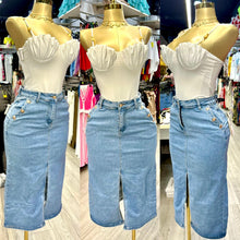 Charger l&#39;image dans la galerie, Jupe en jeans bouton
