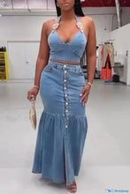 Charger l&#39;image dans la galerie, Ensemble haut et jupe en jeans
